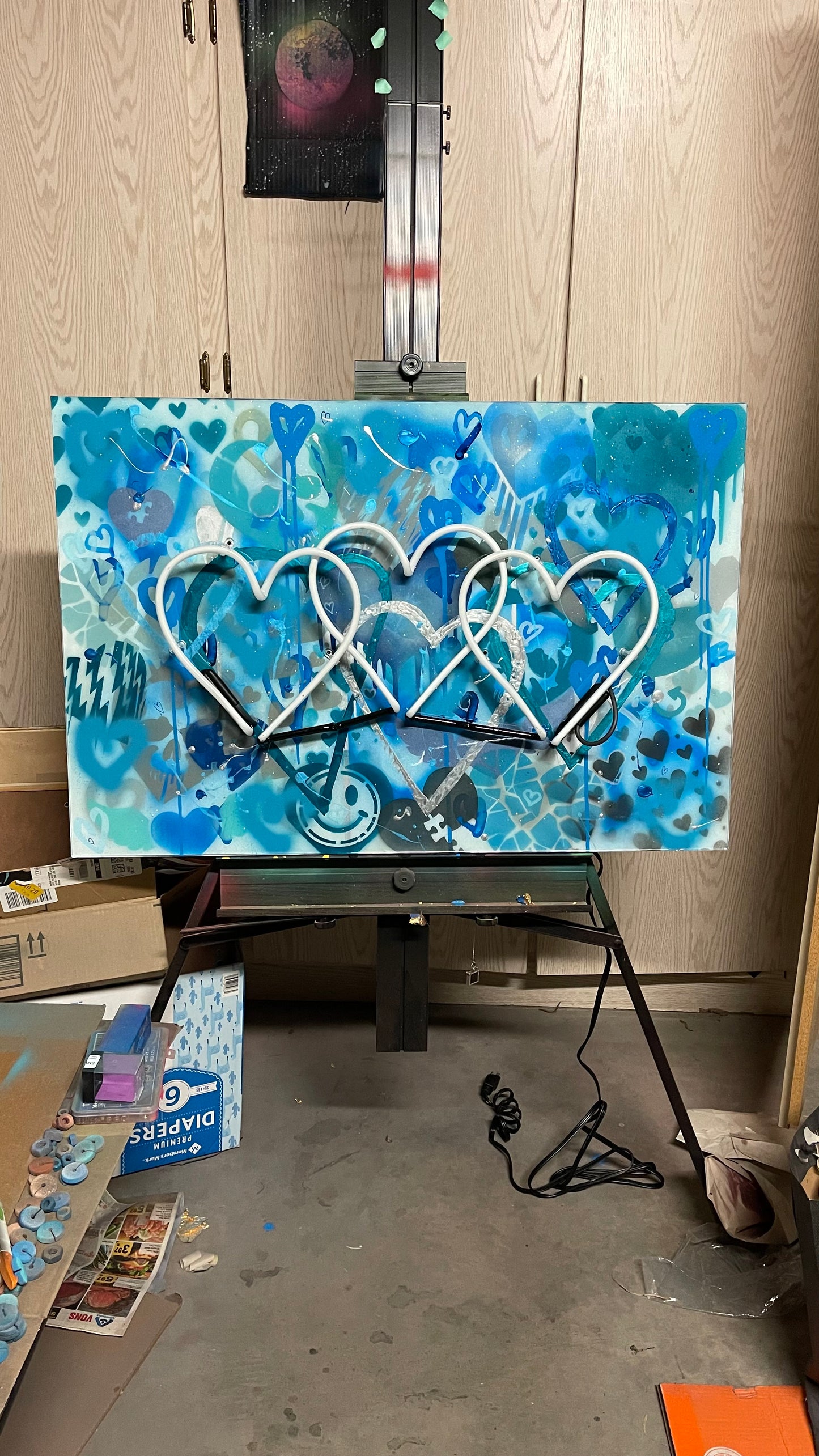 SOLD - "HEARTSCAPE" 30x24 wooden canvas mixed media