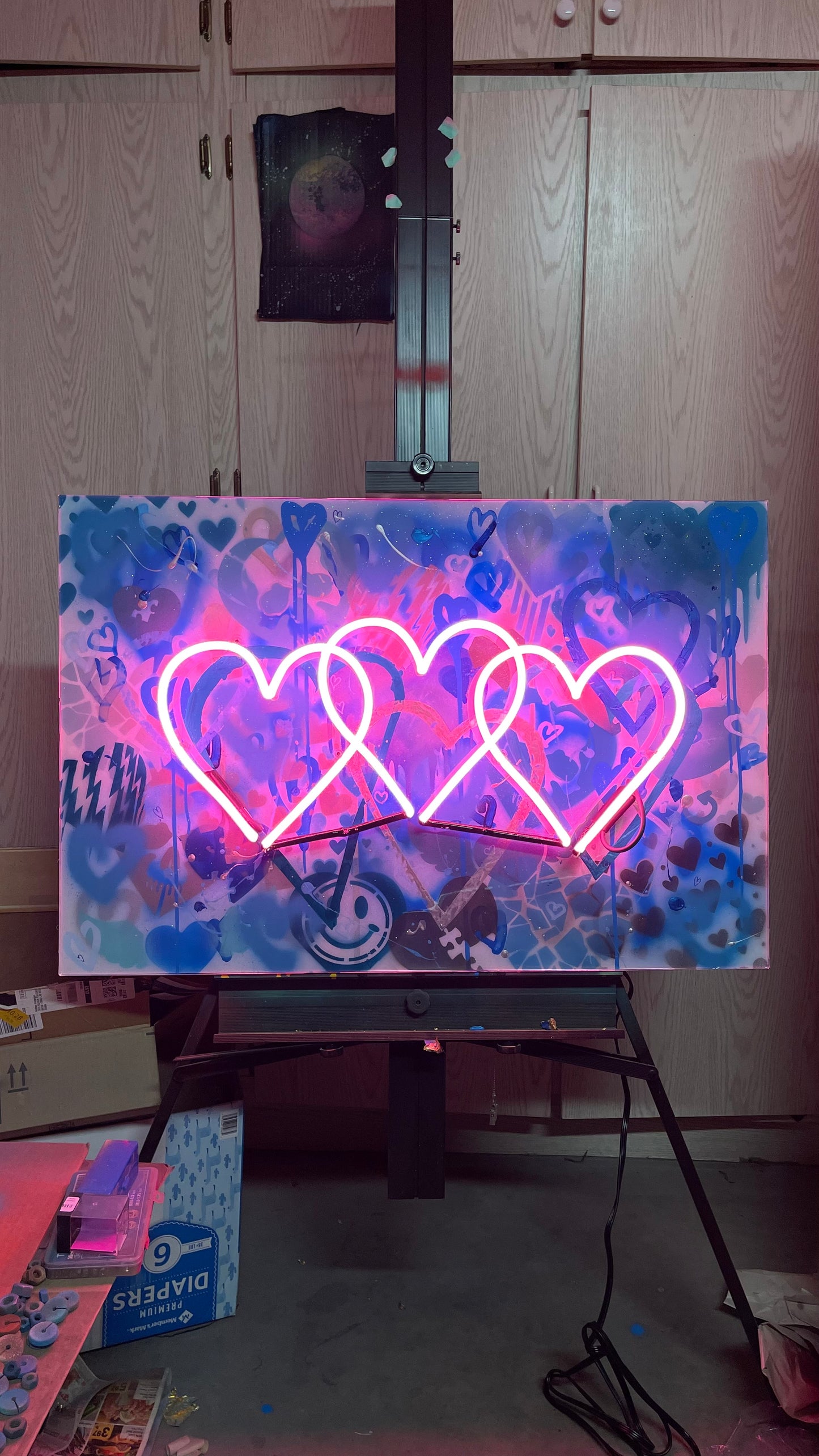 SOLD - "HEARTSCAPE" 30x24 wooden canvas mixed media