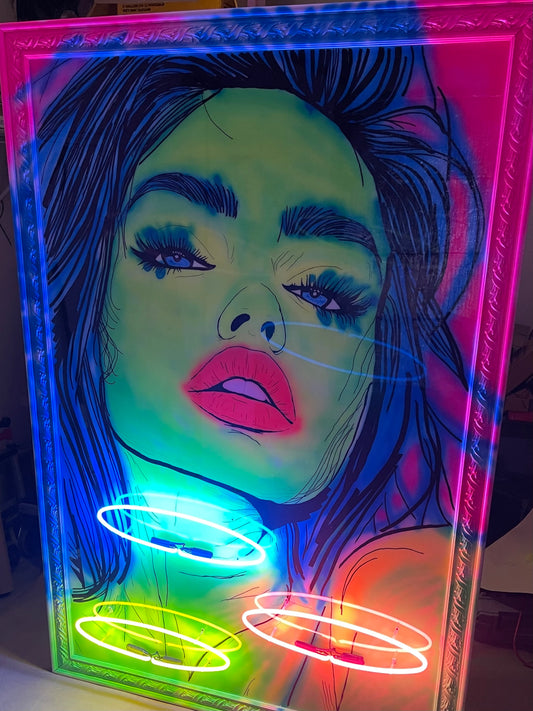 SOLD - "LADY LUCK'S EMBRACE" 48x72 wooden canvas mixed media