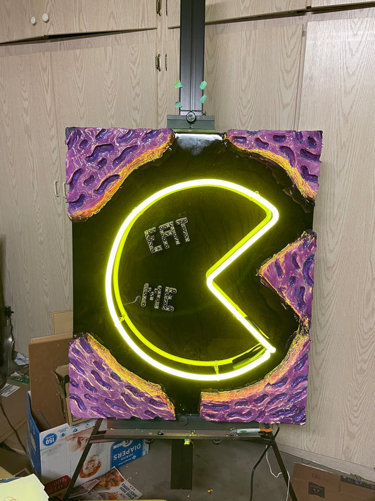 "EAT ME" 30x36 wooden canvas mixed media