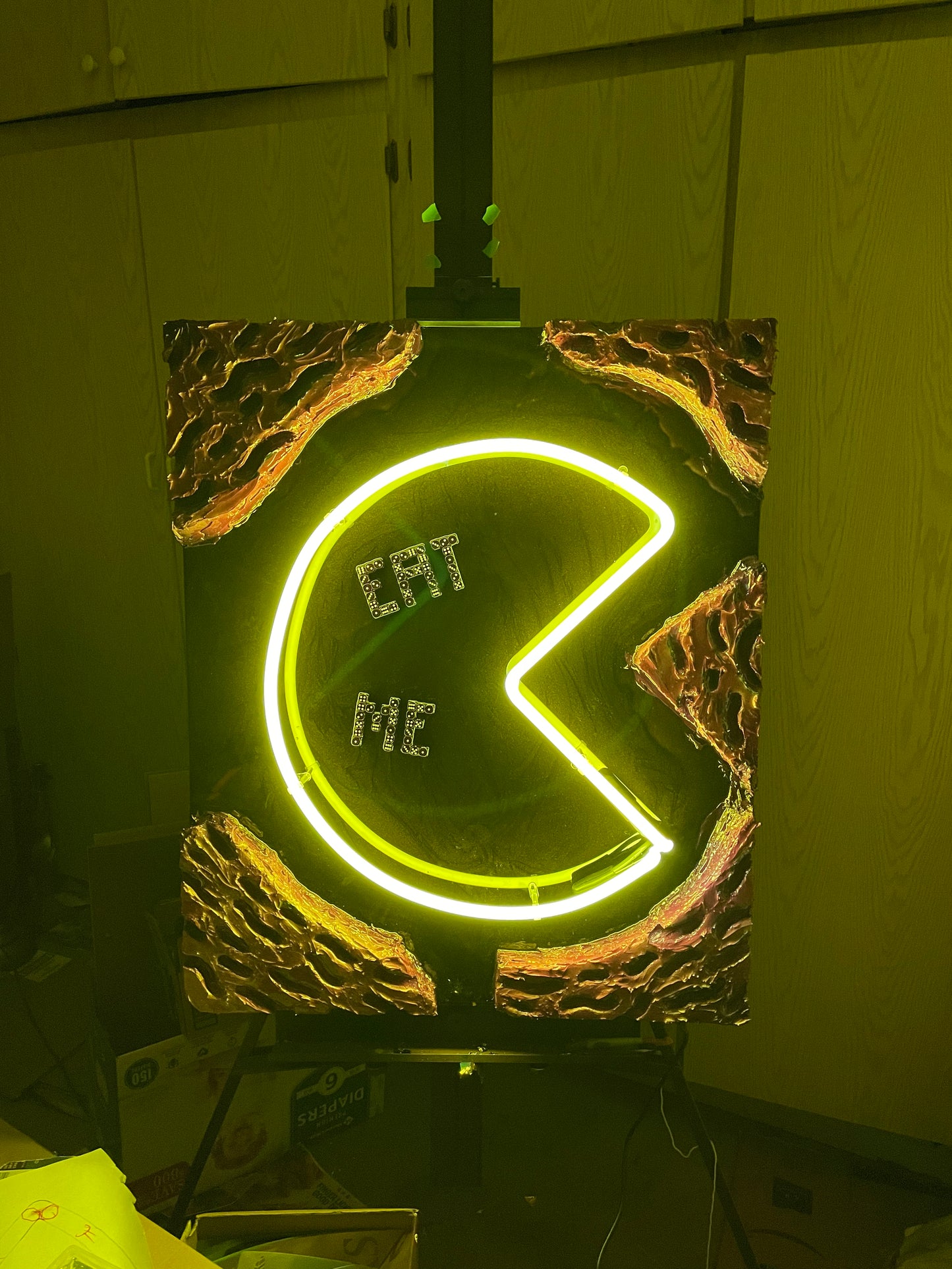 "EAT ME" 30x36 wooden canvas mixed media