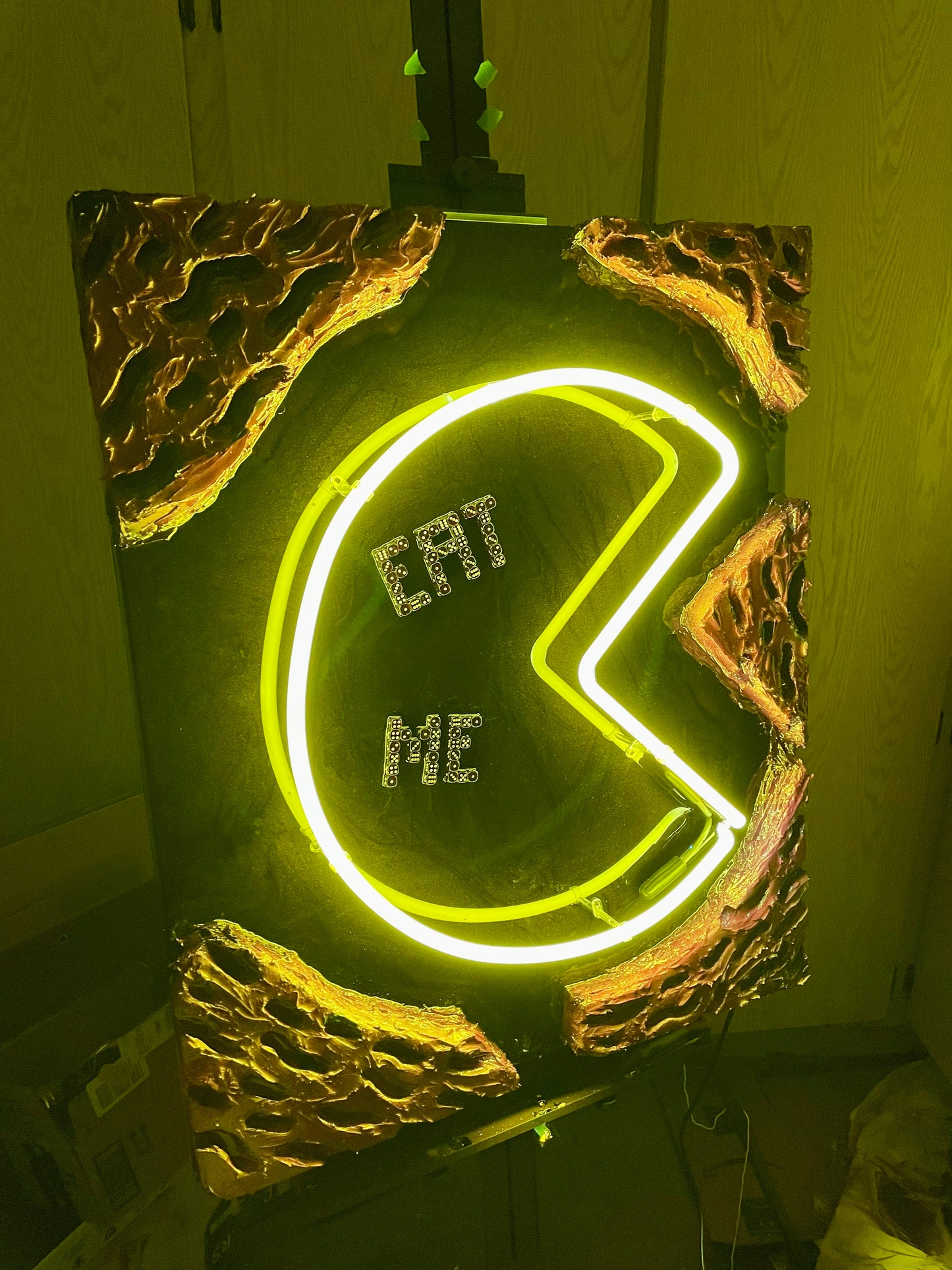 "EAT ME" 30x36 wooden canvas mixed media