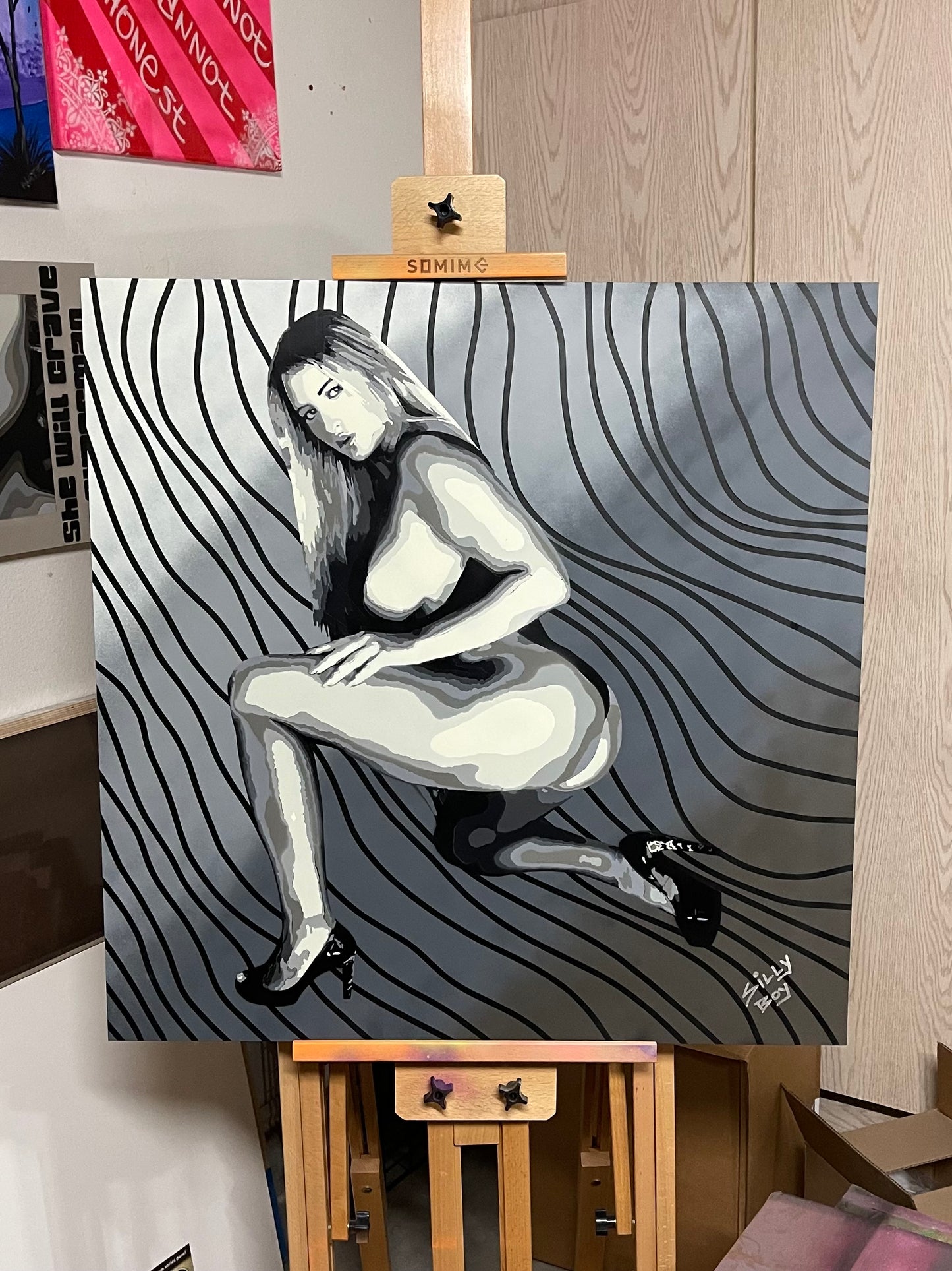 SOLD - "NSFW TO RN" 30x30 wooden canvas mixed media