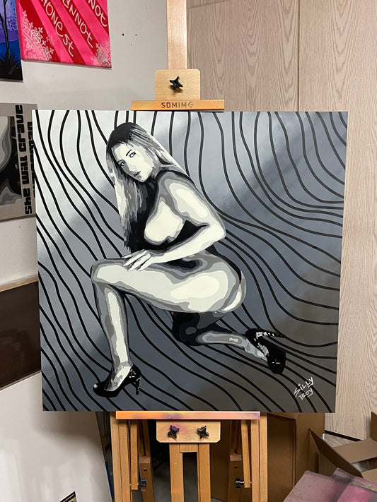 SOLD - "NSFW TO RN" 30x30 wooden canvas mixed media