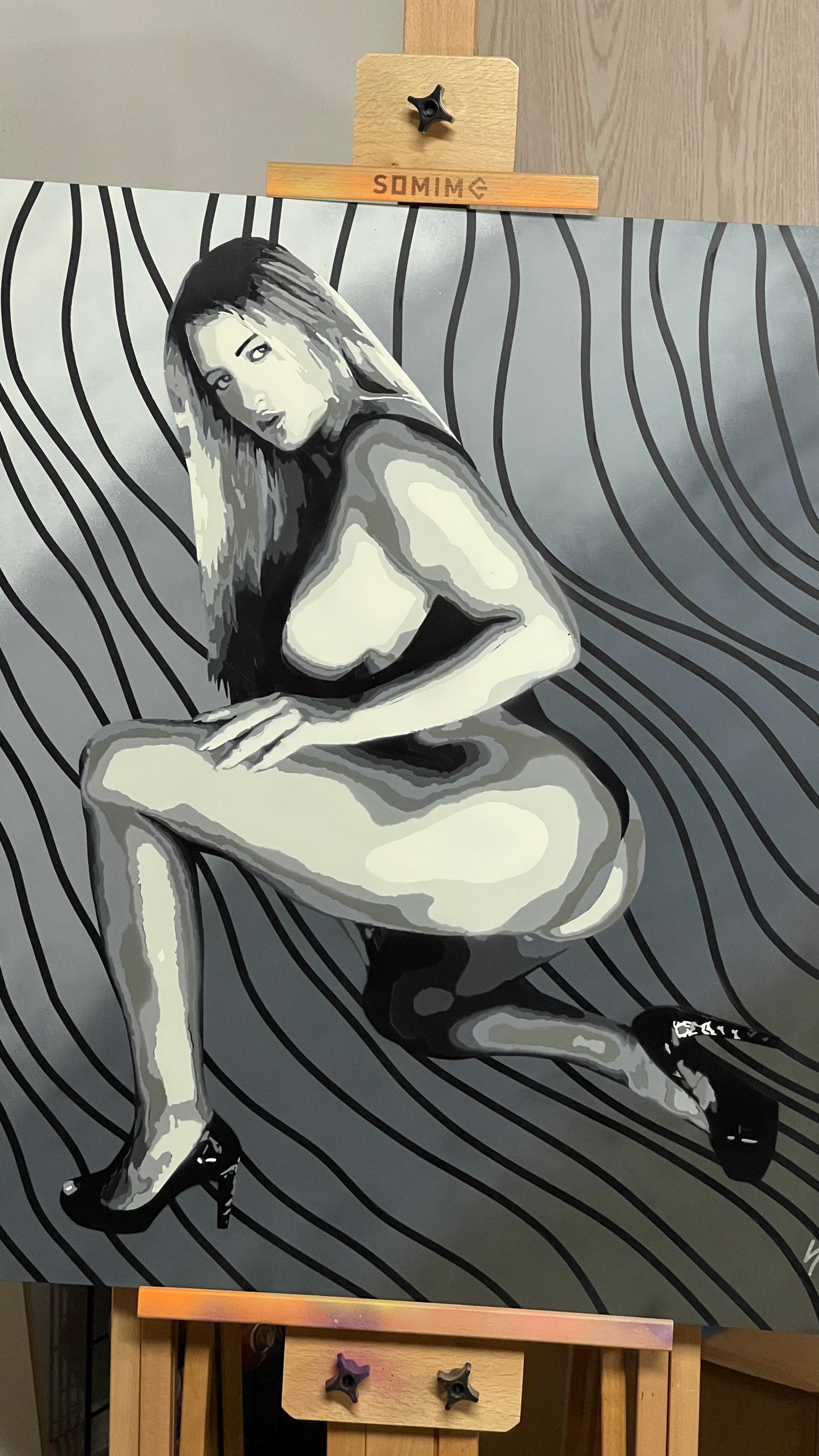 SOLD - "NSFW TO RN" 30x30 wooden canvas mixed media