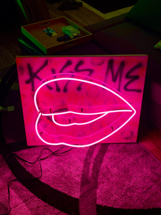 "KISS ME" 24x30 wooden canvas mixed media