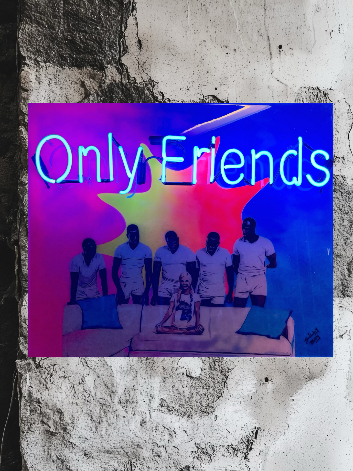 "ONLY FRIENDS" - 36x30 wooden canvas mixed media