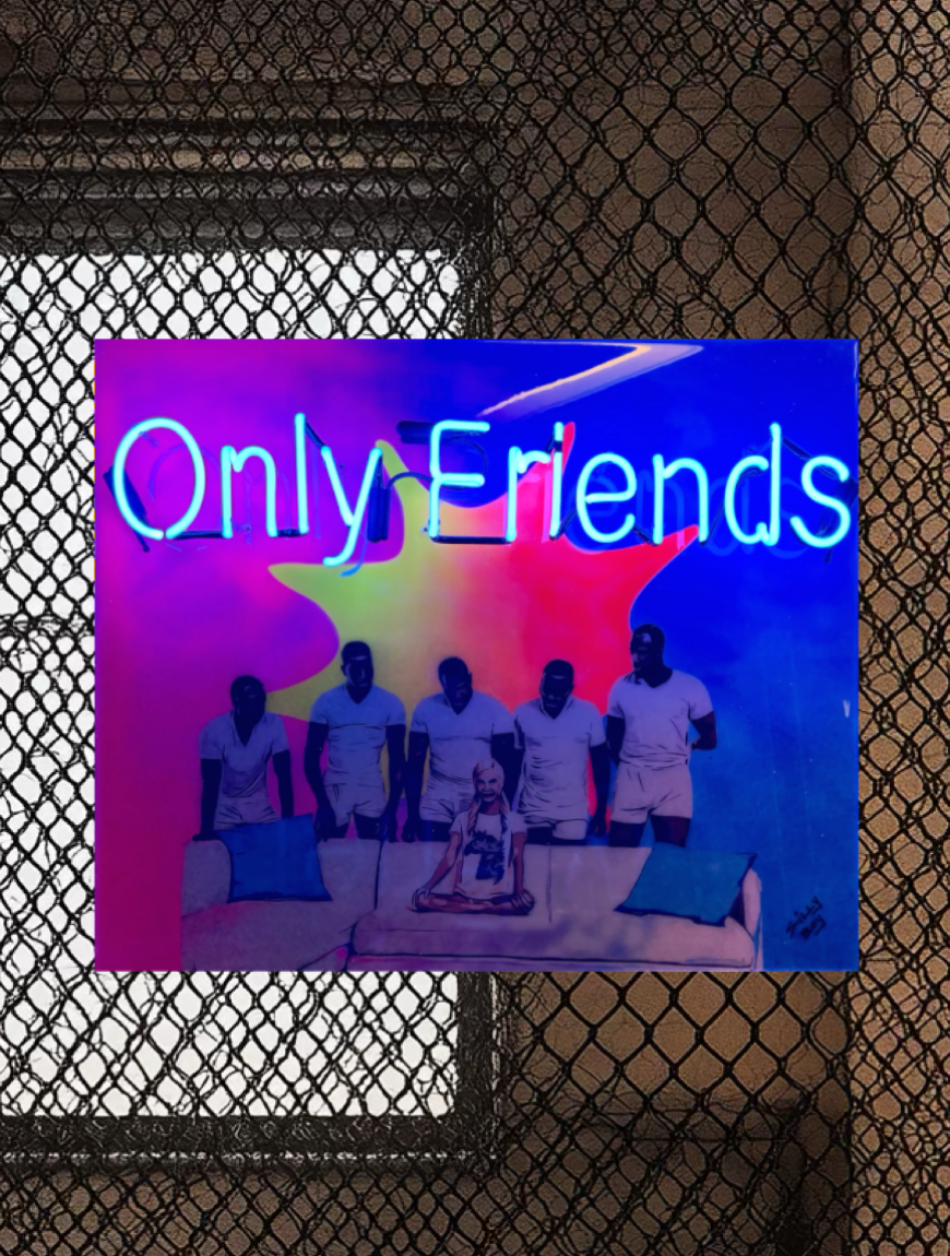 "ONLY FRIENDS" - 36x30 wooden canvas mixed media