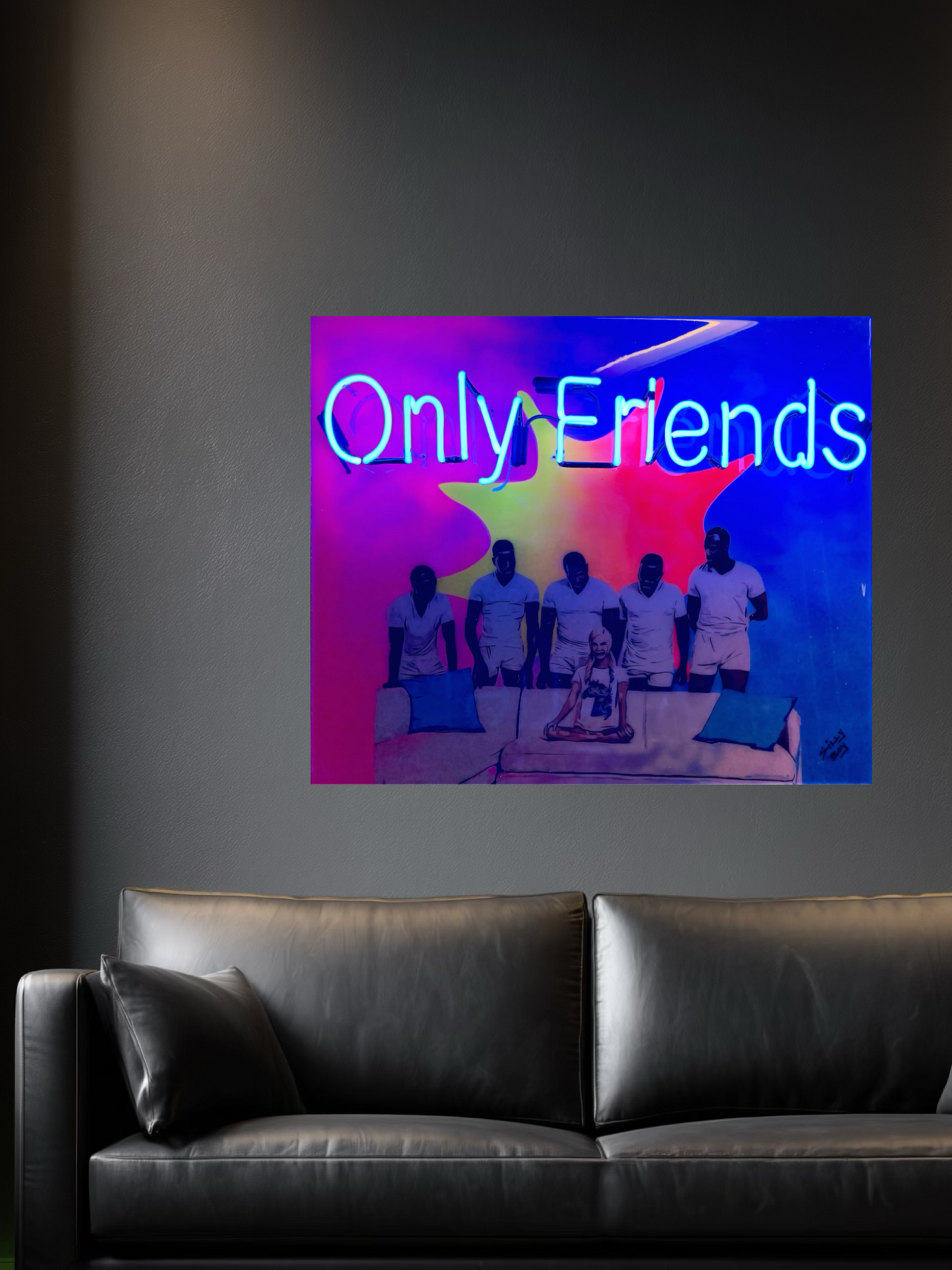 "ONLY FRIENDS" - 36x30 wooden canvas mixed media